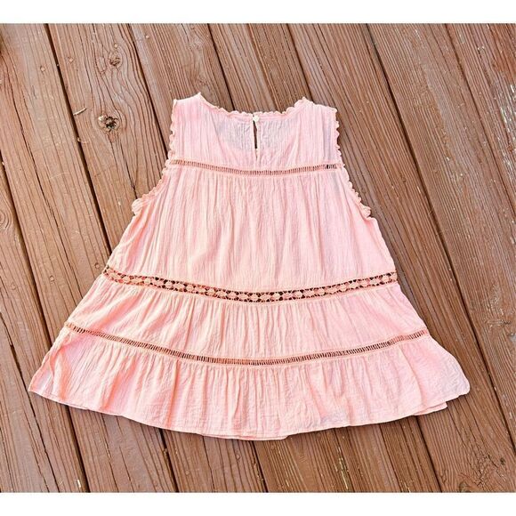 LOFT Women’s Peachy Pink Embroidered Sleeveless Top Keyhole Back Baby Doll Ruffl - Picture 2 of 6